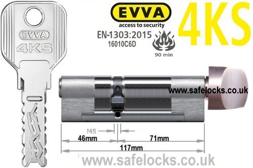Evva 4KS 46/T71 Key & Turn BS-EN1303 2015 Thumbturn Euro cylinder lock