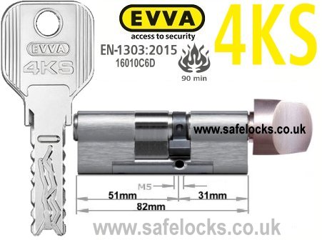 Evva 4KS 51/T31 Key & Turn BS-EN1303 2015 Thumbturn Euro cylinder lock