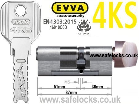 Evva 4KS 51/T36 Key & Turn BS-EN1303 2015 Thumbturn Euro cylinder lock