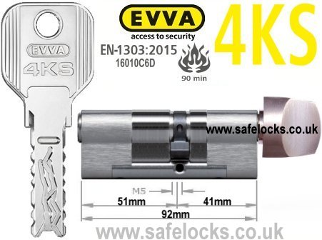 Evva 4KS 51/T41 Key & Turn BS-EN1303 2015 Thumbturn Euro cylinder lock