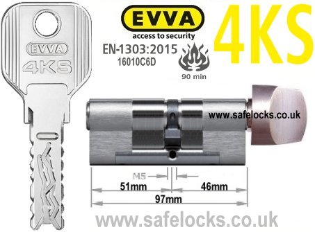 Evva 4KS 51/T46 Key & Turn BS-EN1303 2015 Thumbturn Euro cylinder lock