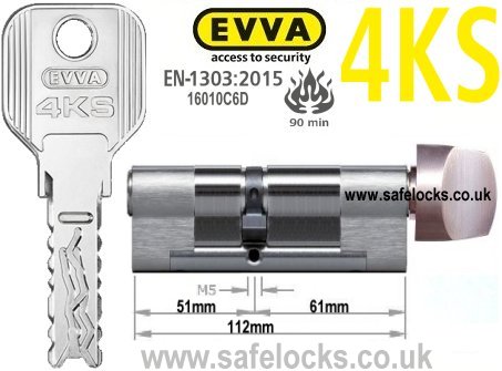 Evva 4KS 51/T61 Key & Turn BS-EN1303 2015 Thumbturn Euro cylinder lock
