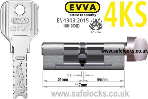 Evva 4KS 56/T66 BS-EN1303 2015 Thumbturn Euro cylinder lock