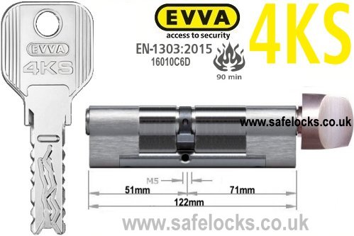 Evva 4KS 51/T71 Key & Turn BS-EN1303 2015 Thumbturn Euro cylinder lock