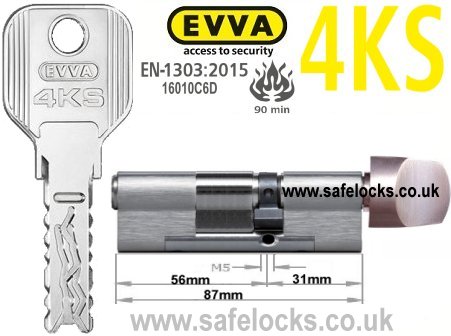 Evva 4KS 56/T31 Key & Turn BS-EN1303 2015 Thumbturn Euro cylinder lock