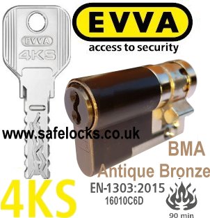 Evva 4KS Antique Bronze BMA Half Euro Cylinders Highest Security BS-EN1303-2015