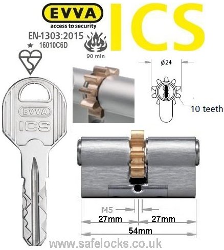 Evva ICS 27/27 10 tooth cog wheel cam euro cylinder lock