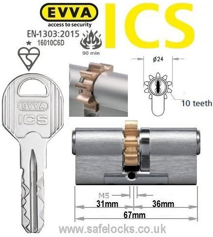 Evva ICS 31/36 10 tooth cog wheel Euro cylinder lock