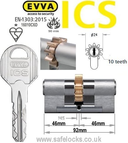 Evva ICS 46/46 10 tooth cog wheel Euro cylinder lock