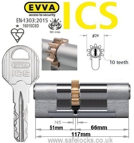 Evva ICS 51/66 10 tooth cog wheel Euro cylinder lock