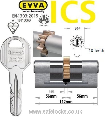 Evva ICS 56/56 10 tooth cog wheel Euro cylinder lock
