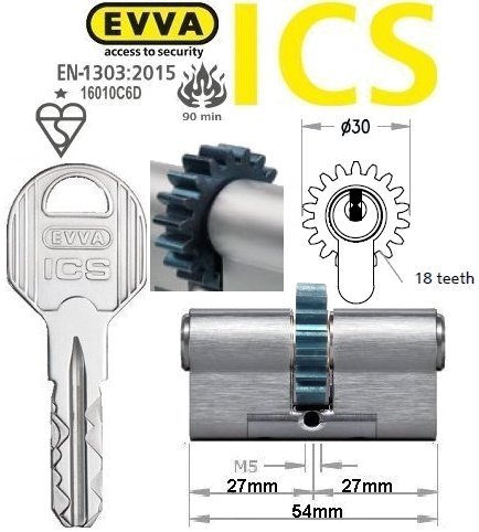 Evva ICS 27/27 18 tooth cog wheel cam euro cylinder lock