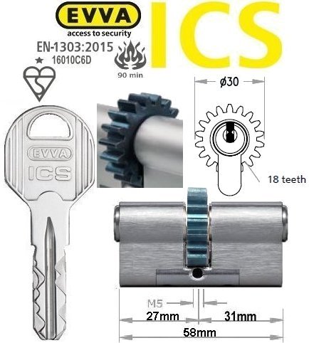 Evva ICS 27/31 18 tooth cog wheel cam euro cylinder lock