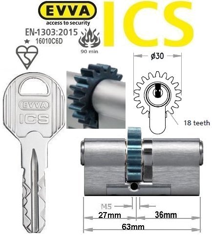 Evva ICS 27/36 18 tooth cog wheel Euro cylinder lock