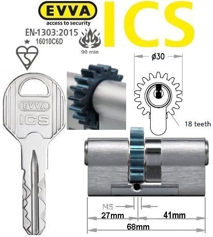 Evva ICS 27/41 18 tooth cog wheel Euro cylinder lock