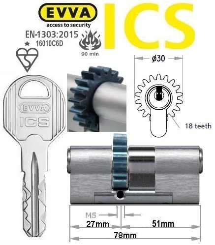 Evva ICS 27/51 18 tooth cog wheel Euro cylinder lock