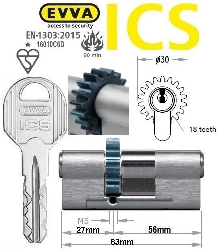 Evva ICS 27/56 18 tooth cog wheel Euro cylinder lock