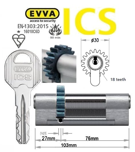 Evva ICS 27/76 18 tooth cog wheel Euro cylinder lock