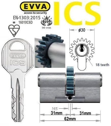 Evva ICS 31/31 18 tooth cog wheel Euro cylinder lock