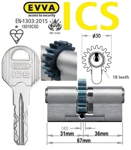 Evva ICS 31/36 18 tooth cog wheel Euro cylinder lock