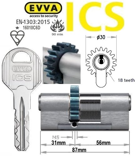 Evva ICS 31/56 18 tooth cog wheel Euro cylinder lock
