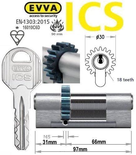 Evva ICS 31/66 18 tooth cog wheel Euro cylinder lock