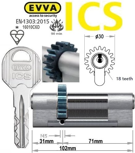 Evva ICS 31/71 18 tooth cog wheel Euro cylinder lock