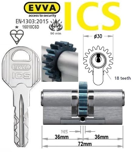 Evva ICS 36/36 18 tooth cog wheel Euro cylinder lock