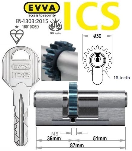 Evva ICS 36/51 18 tooth cog wheel Euro cylinder lock