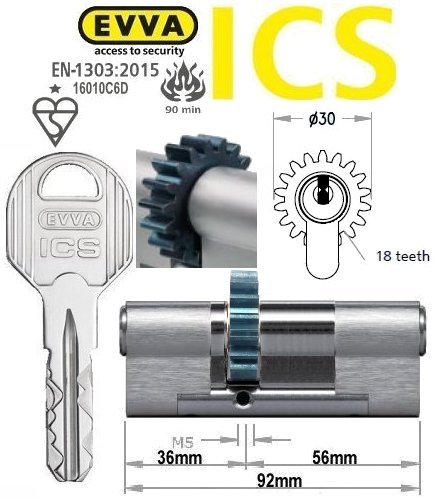 Evva ICS 36/56 18 tooth cog wheel Euro cylinder lock