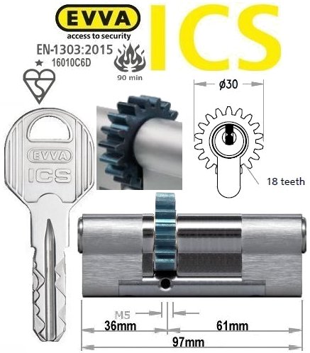 Evva ICS 36/61 18 tooth cog wheel Euro cylinder lock