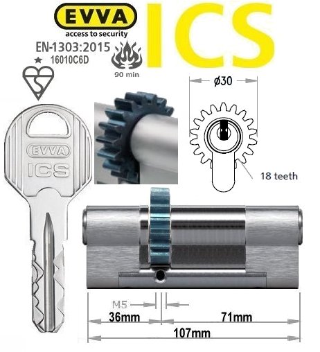 Evva ICS 36/71 18 tooth cog wheel Euro cylinder lock