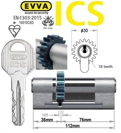 Evva ICS 36/76 18 tooth cog wheel Euro cylinder lock