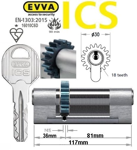Evva ICS 36/81 18 tooth cog wheel Euro cylinder lock