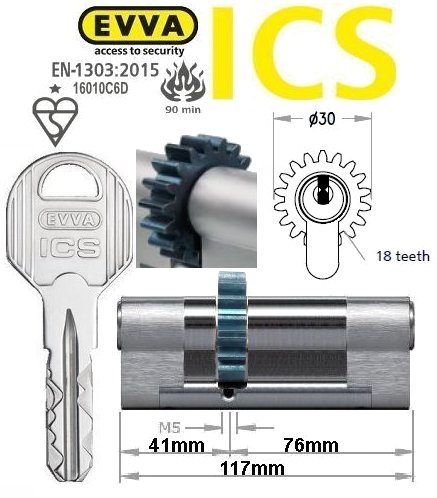 Evva ICS 41/76 18 tooth cog wheel Euro cylinder lock