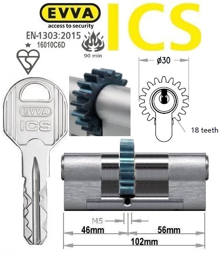 Evva ICS 46/56 18 tooth cog wheel Euro cylinder lock