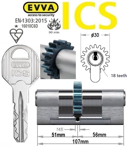 Evva ICS 51/56 18 tooth cog wheel Euro cylinder lock