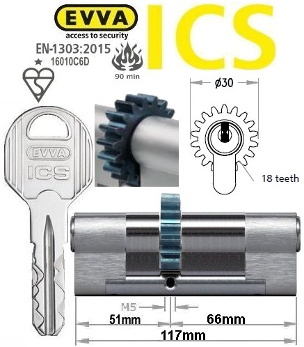 Evva ICS 51/66 18 tooth cog wheel Euro cylinder lock