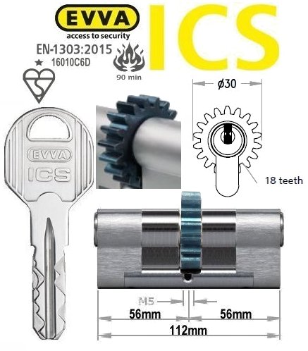 Evva ICS 56/56 18 tooth cog wheel Euro cylinder lock