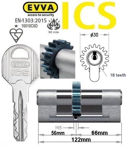 Evva ICS 56/66 18 tooth cog wheel Euro cylinder lock