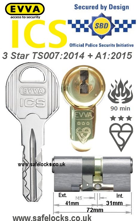 Evva ICS 41ext-31int 3-star Polished Brass TS007:2014 High security Anti-snap euro cylinder
