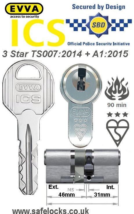 Evva ICS 46ext-31int 3-star TS007:2014 High security Anti-snap euro cylinder