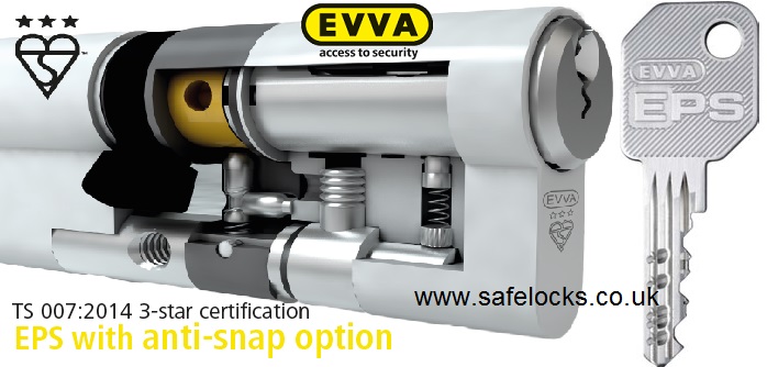 EVVA EPS 3 Star Snap Resistant BSI Kitemarked BS-EN1303/TS007 Euro Double Cylinder