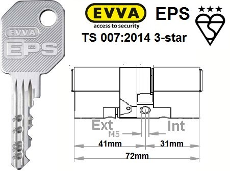 EVVA EPS 41ext-31int BS-EN1303 TS 007:2014 3-star Euro cylinder door lock