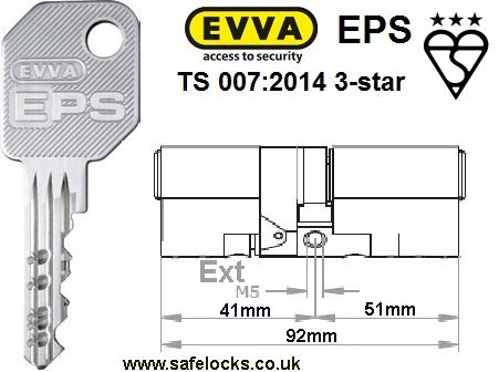 EVVA EPS 41ext-51int BS-EN1303 TS 007:2014 3-star Euro cylinder door lock
