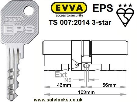 EVVA EPS 46ext-56int BS-EN1303 TS 007:2014 3-star Euro cylinder door lock