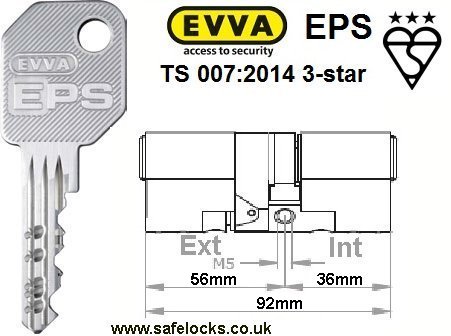 EVVA EPS 56ext-36int BS-EN1303 TS 007:2014 3-star Euro cylinder door lock