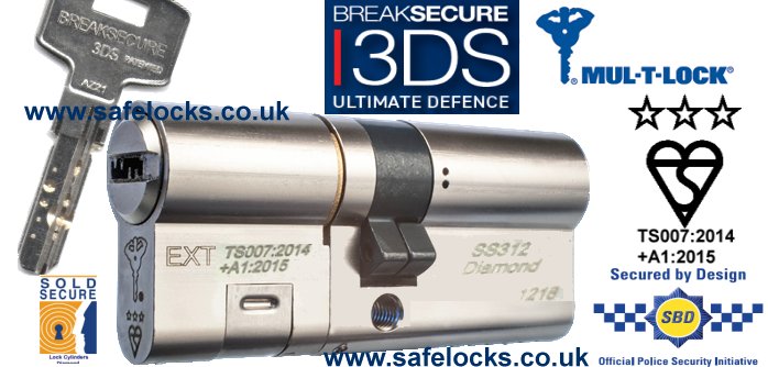 Mul-T-Lock Breaksecure 3DS cylinder TS007 3-star SS312 Diamond Standard Euro Double Cylinder