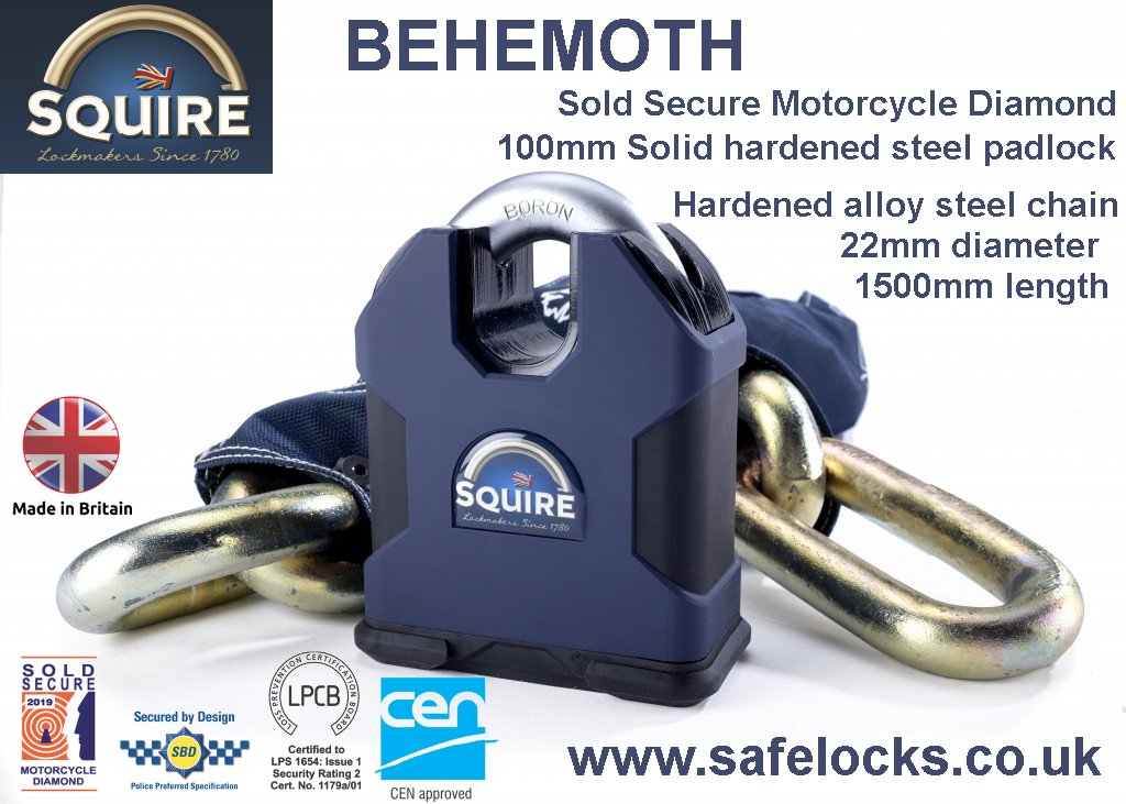 Squire Behemoth Sold Secure Motorcycle Diamond padlock and chain set