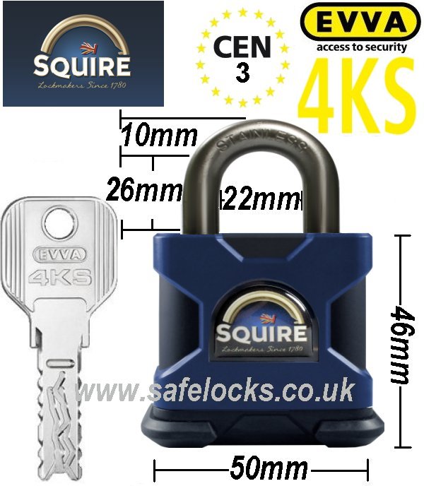 Squire SS50S Marine CEN 3 high security padlock with Evva 4KS patented key 